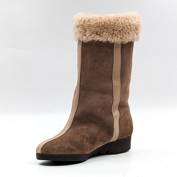 Hush Puppies Women Vintage Retro 90's Brown Suede Faux Shearling Boots Size 6.5 - Picture 7 of 11